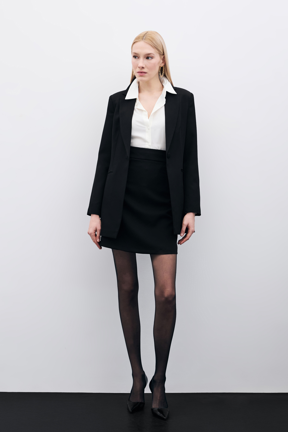 StarinciSiyah Leopar Manşet Detaylı Kadın Blazer Ceket