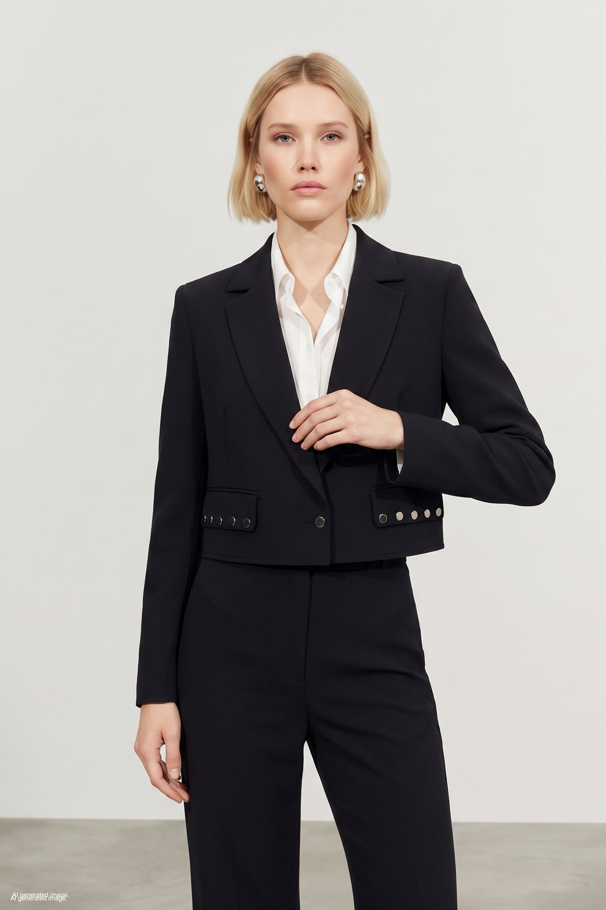 StarinciSiyah Sally Kumaş Kısa Metal Detaylı Kadın Blazer Ceket