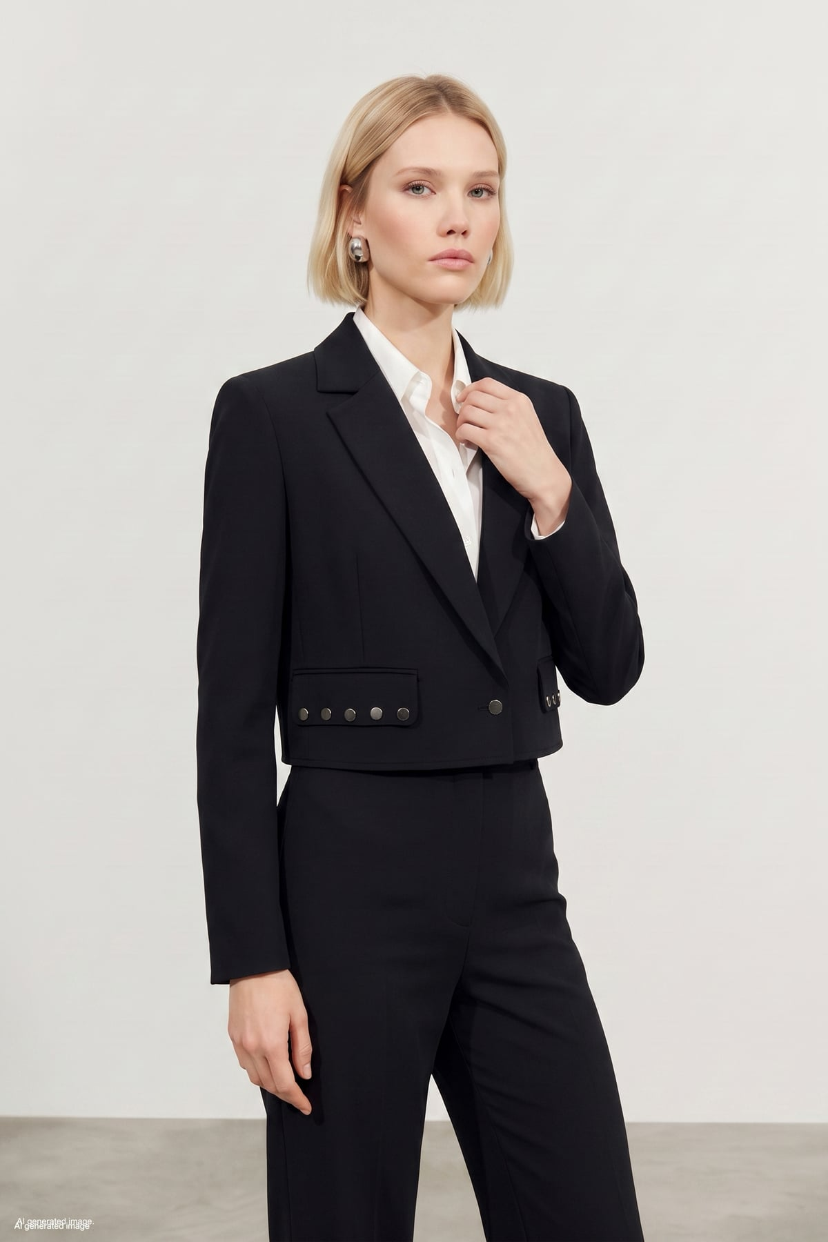 StarinciSiyah Sally Kumaş Kısa Metal Detaylı Kadın Blazer Ceket