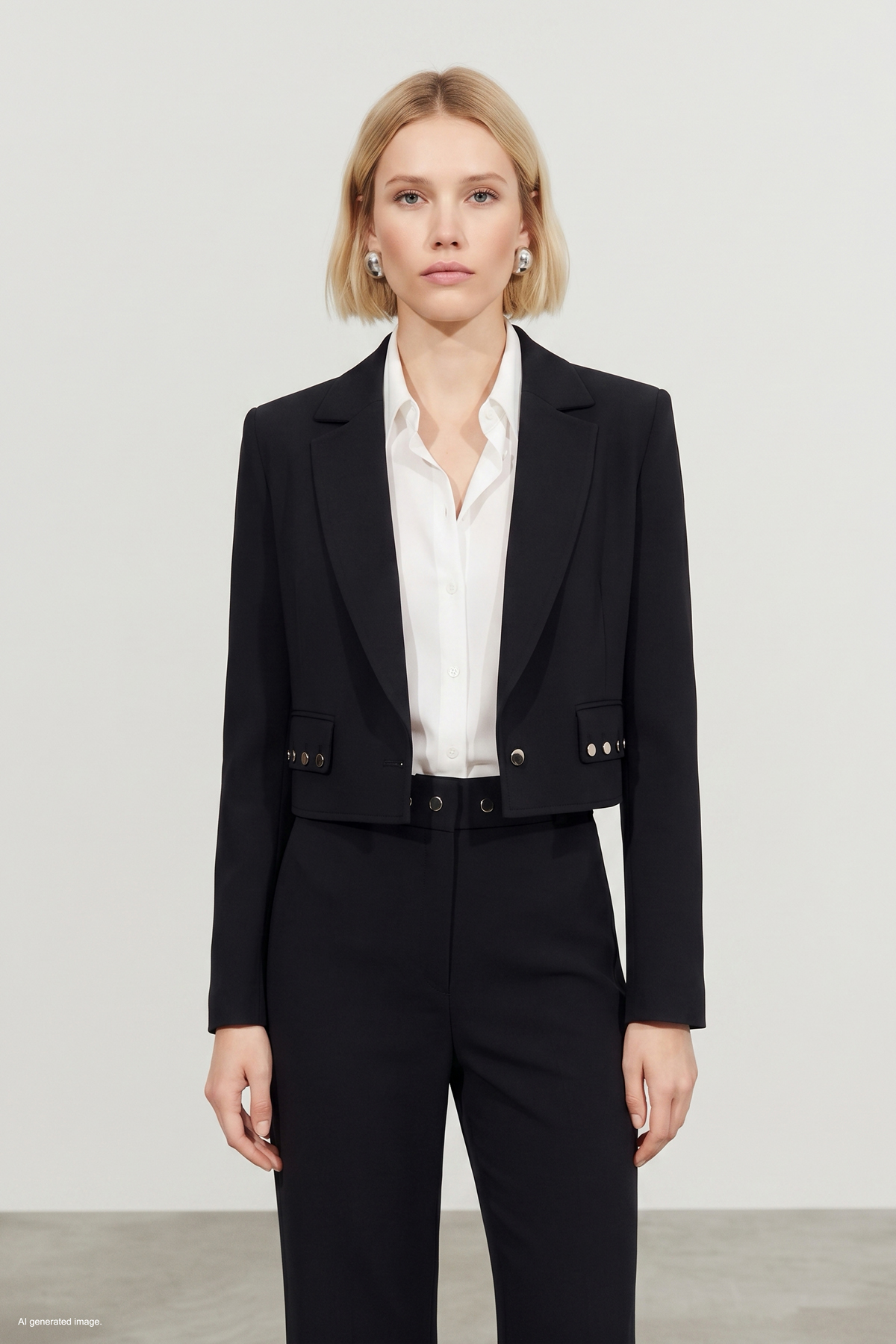 StarinciSiyah Sally Kumaş Kısa Metal Detaylı Kadın Blazer Ceket