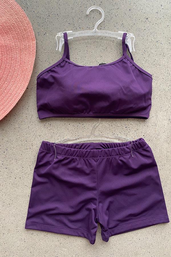 Starinci MayoGenç Kız Sporcu Şortlu Bikini Takımı Mor