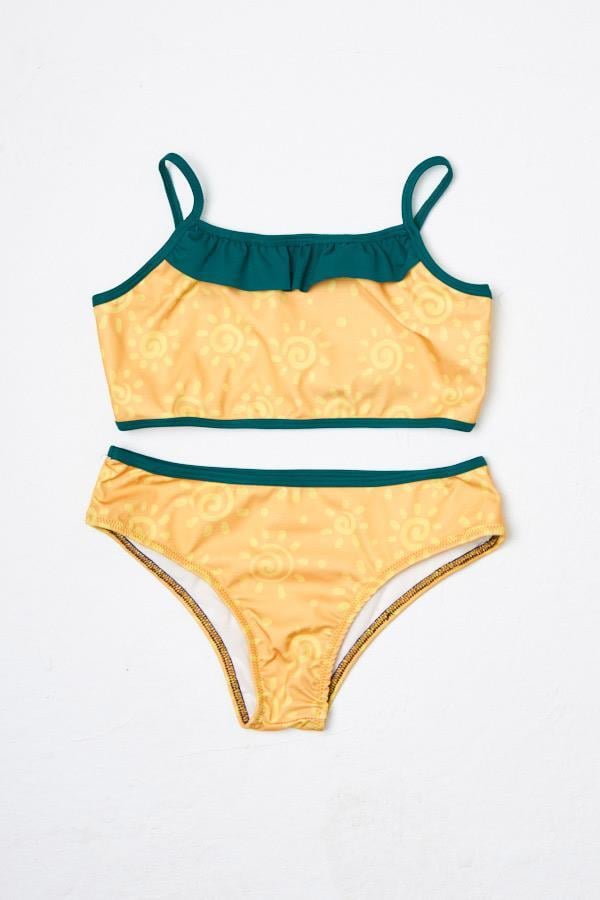 HMMKız Çocuk Bikini Takımı İnce Askılı Sarı Güneş Desenli