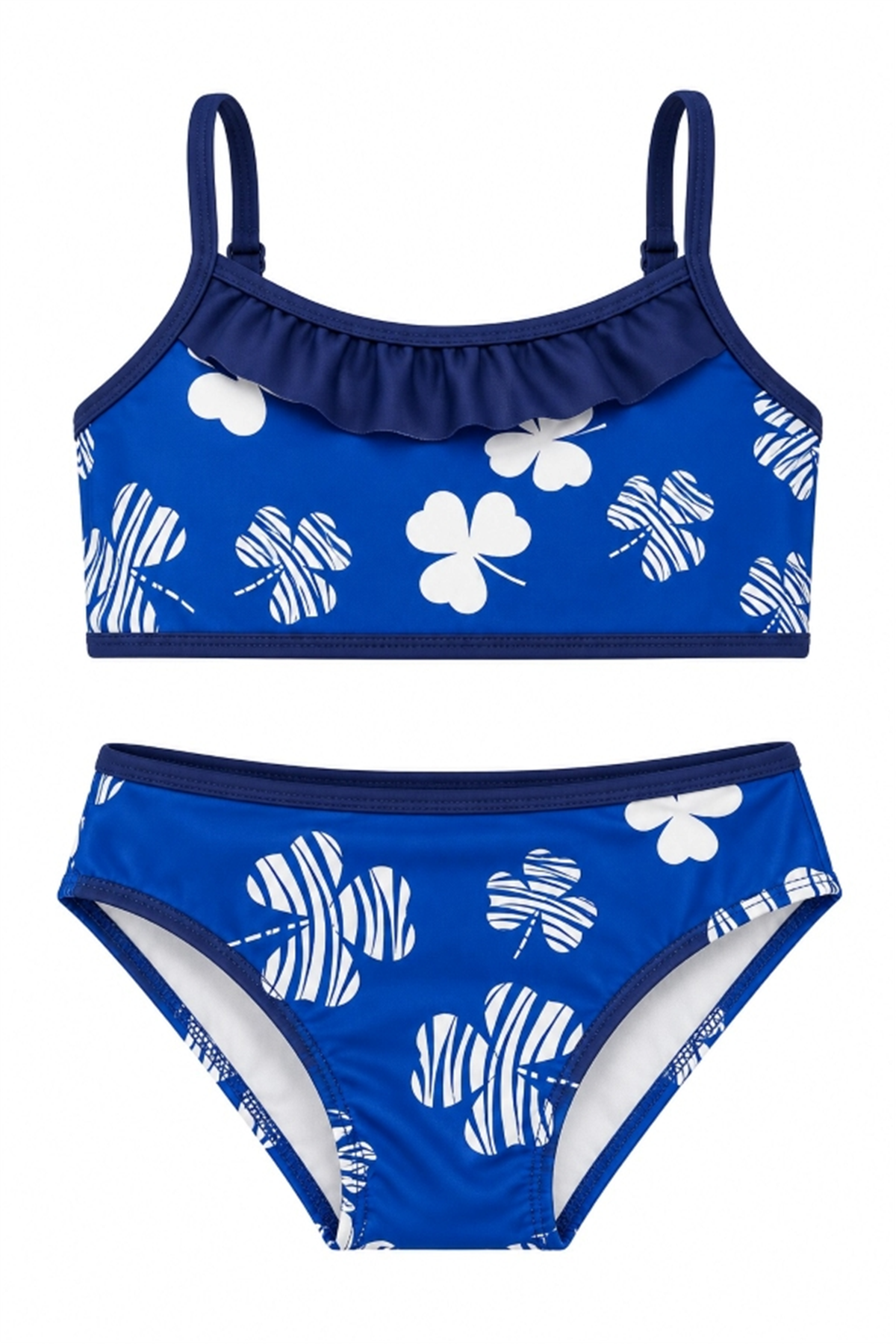 StarinciMavi Yonca Desenli Fırfırlı Kız Çocuk Bikini Takımı
