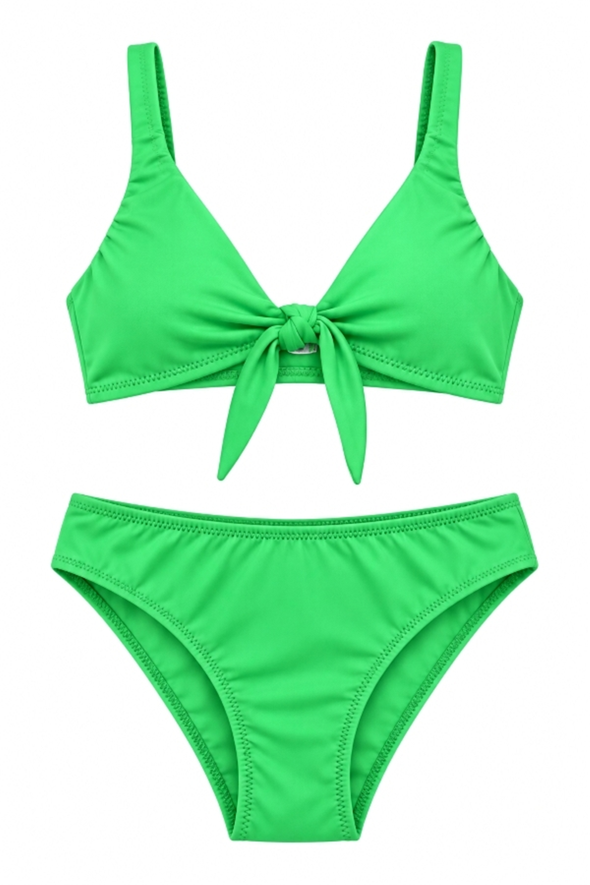 StarinciNeon Yeşil Bağlama Detaylı Kız Çocuk Bikini Takımı