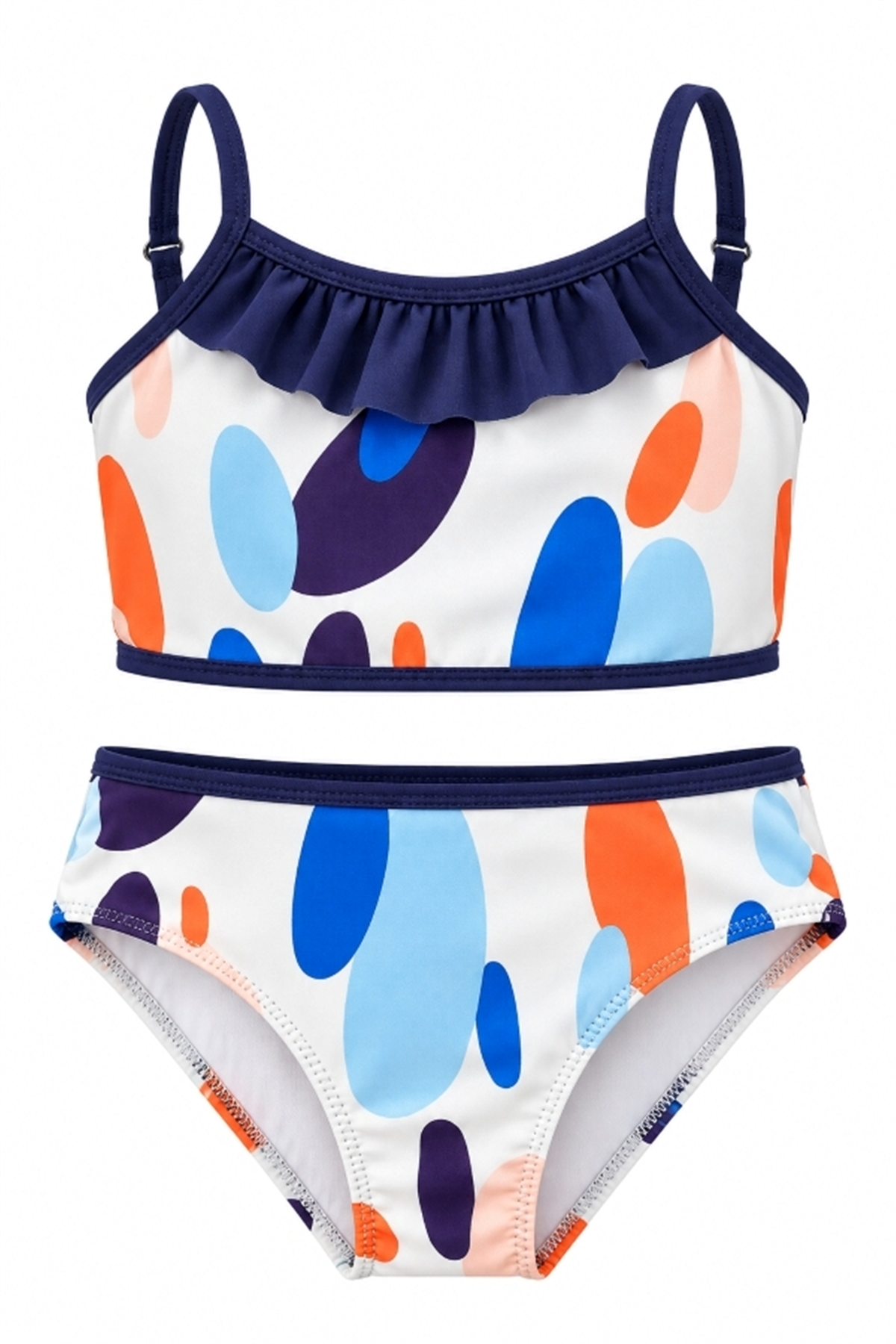 StarinciRenkli Benek Desenli Fırfırlı Kız Çocuk Bikini Takımı