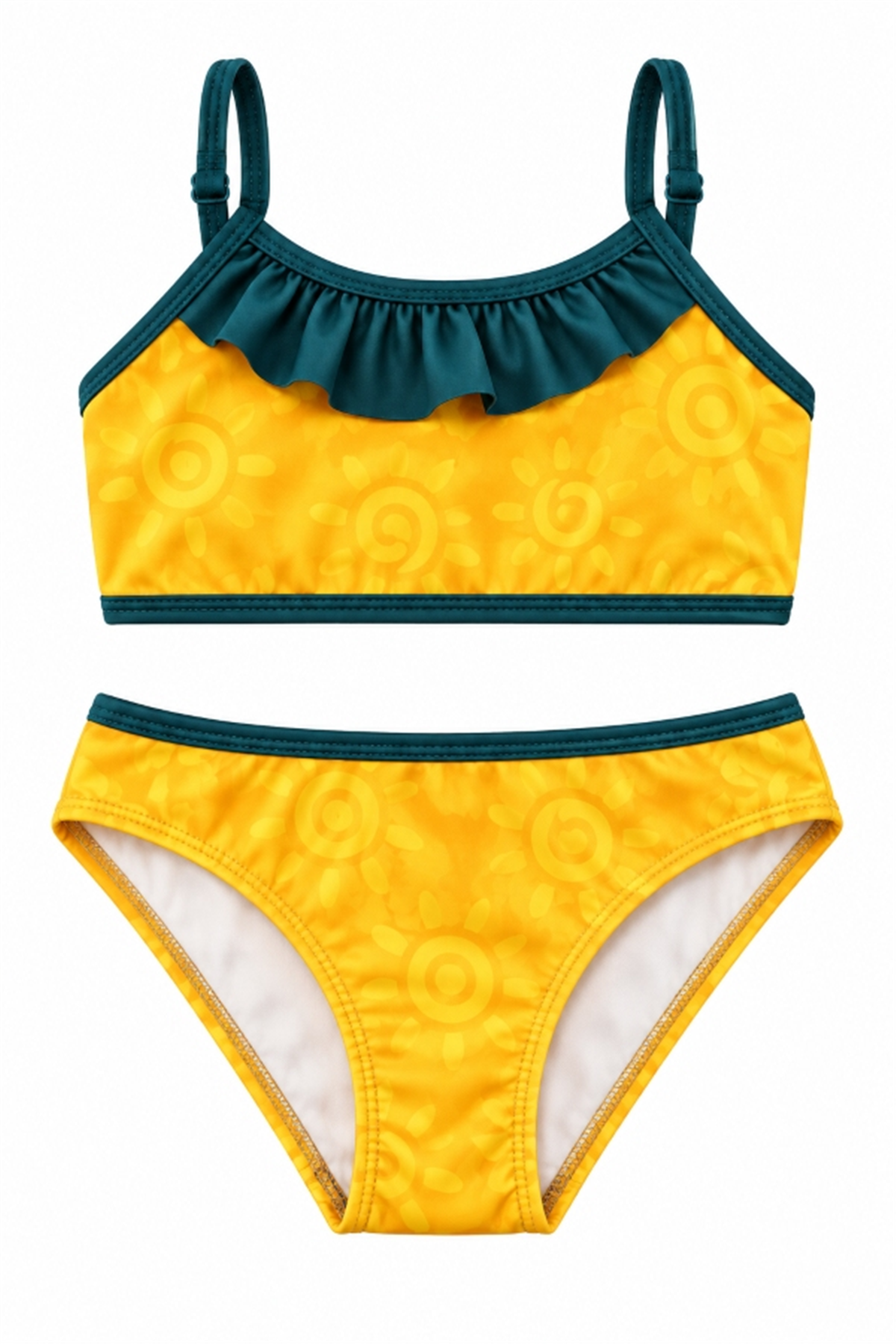 StarinciSarı Güneş Desenli Fırfırlı Kız Çocuk Bikini Takımı