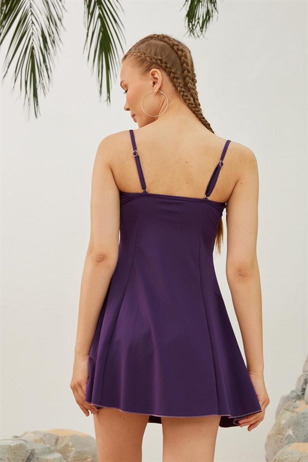 Starinci Mayoİnce Askılı Elbiseli Mayo Mor Desensiz Düz