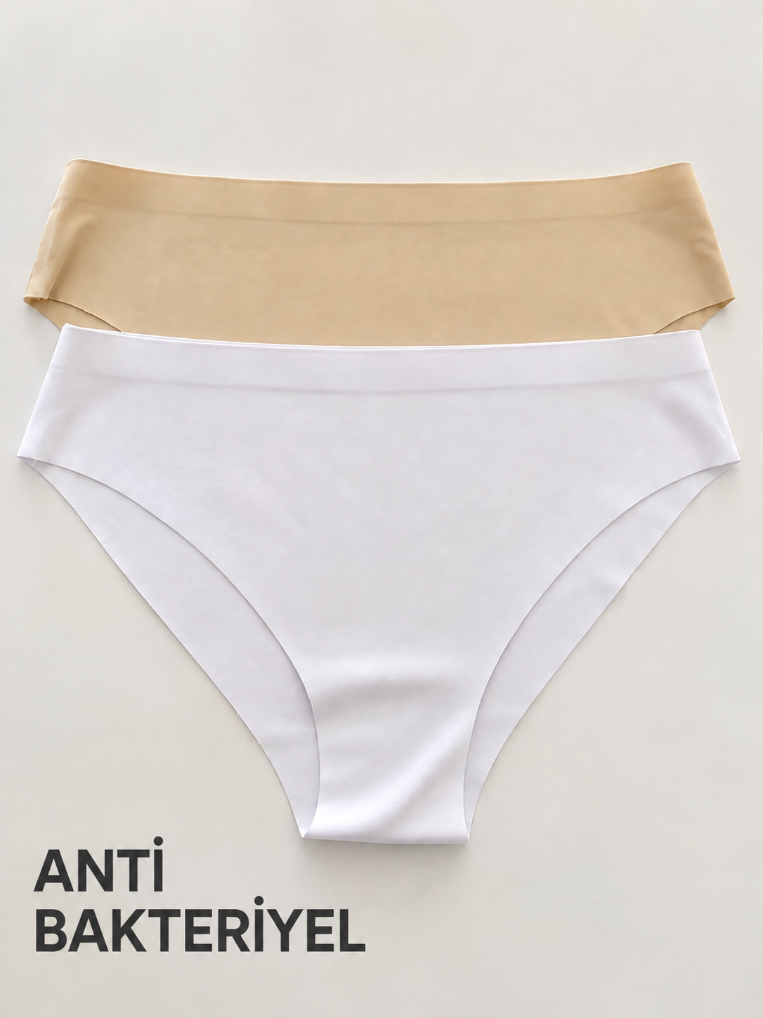 StarinciKadın Bej Beyaz Antibakteriyel Dikişsiz Bikini Külot 2’li Set