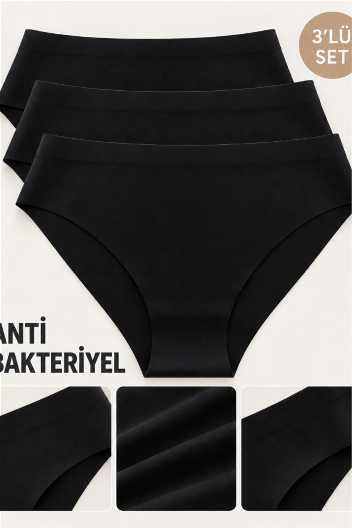 StarinciKadın Siyah Antibakteriyel Dikişsiz Külot 3’lü Set