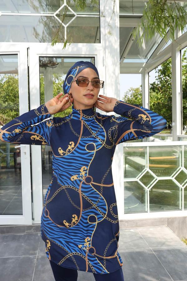 Starinci MayoLikralı Tam Kapalı Mayo Antrasit Zincir Desenli