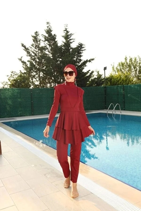 Starinci MayoLikralı Volan Detaylı Tam Kapalı Tesettür Mayo Fulya