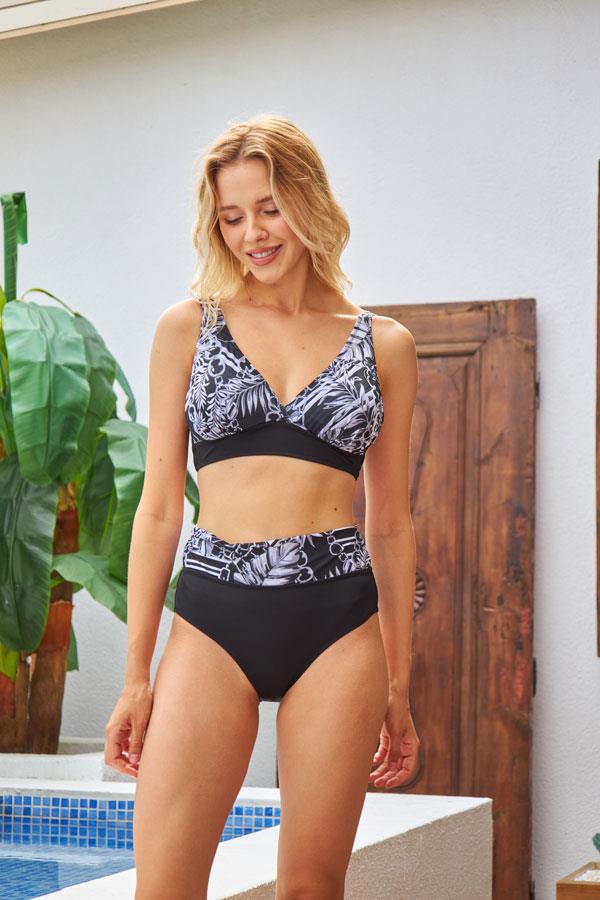 Starinci MayoKadın Toparlayıcı Minimizier Bikini Takımı Tropikal Yapraklar