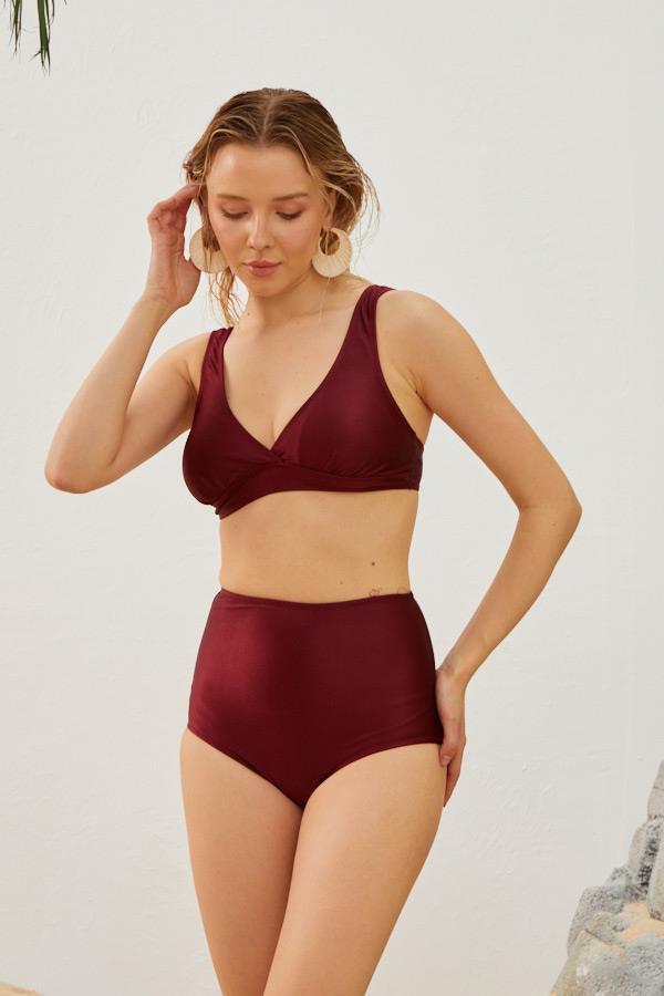 Starinci MayoStarinci Toparlayıcı Bikini Takımı Bordo Yüksek Bel 
