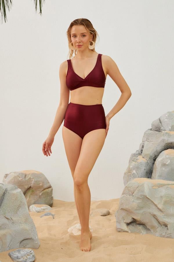 Starinci MayoStarinci Toparlayıcı Bikini Takımı Bordo Yüksek Bel 