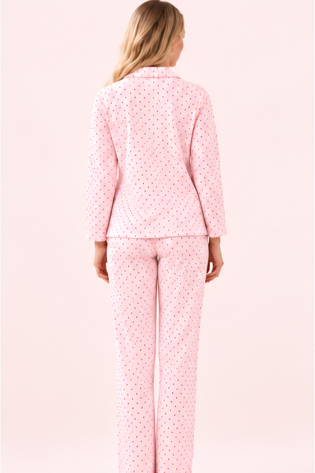 StarinciKadın Pembe Puantiyeli Önden Düğmeli Pijama Takımı