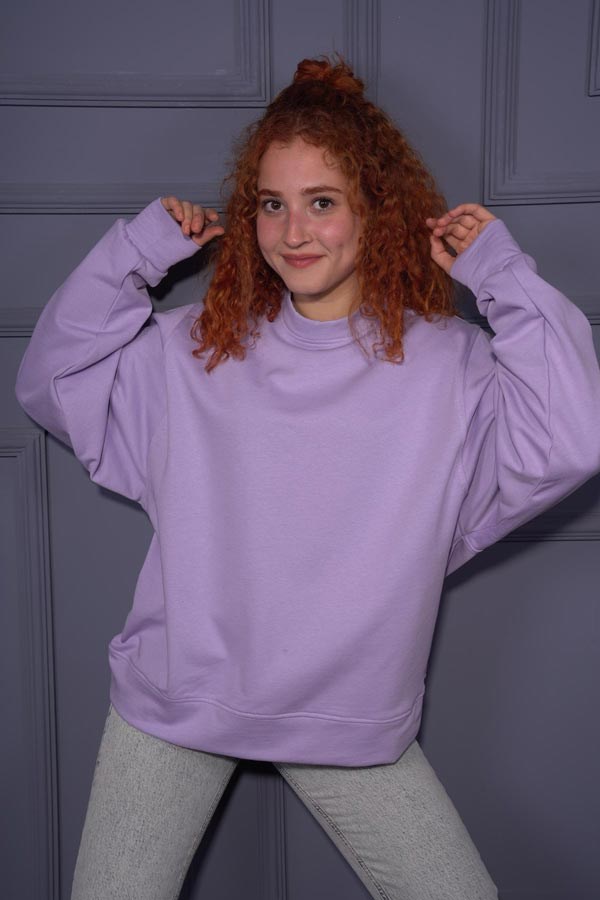 Starinci MayoStarinci Kadın Bisiklet Yaka Oversize Sweatshirt Mor İçi Polarlı