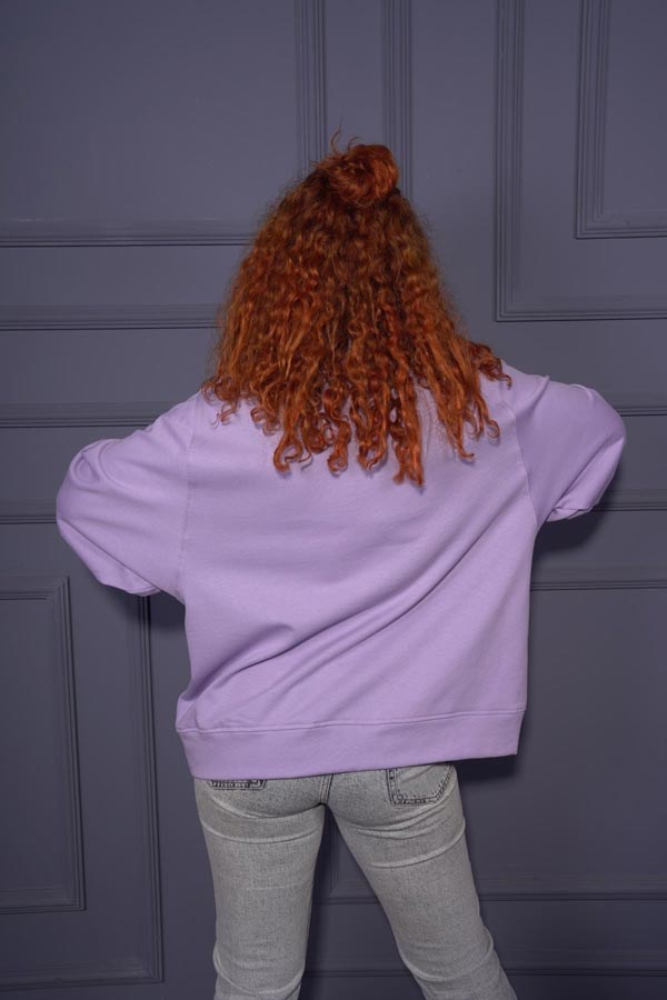 Starinci MayoStarinci Kadın Bisiklet Yaka Oversize Sweatshirt Mor İçi Polarlı