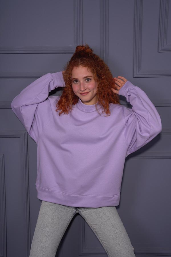 Starinci MayoStarinci Kadın Bisiklet Yaka Oversize Sweatshirt Mor İçi Polarlı