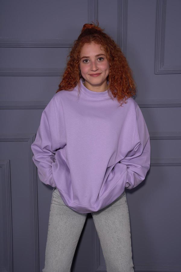 Starinci MayoStarinci Kadın Bisiklet Yaka Oversize Sweatshirt Mor İçi Polarlı
