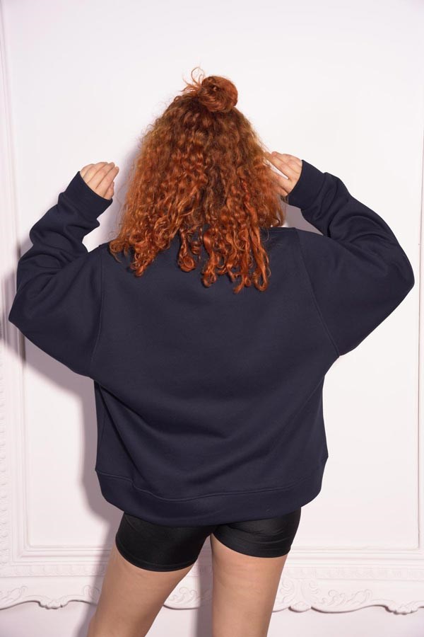 Starinci MayoStarinci Kadın Oversize Bisiklet Yaka İçi Polarlı Sweatshirt Lacivert