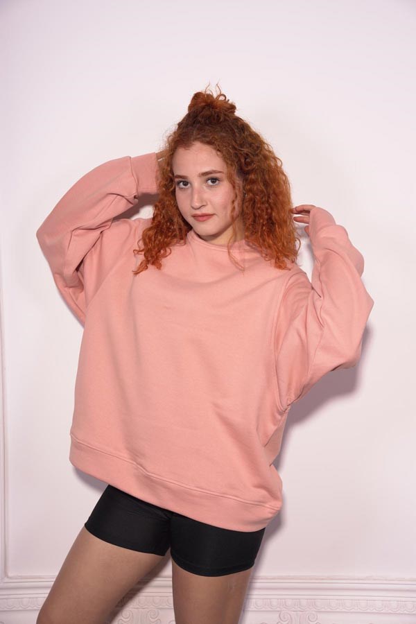 Starinci MayoStarinci Kadın Oversize Bisiklet Yaka Sweatshirt Gül Kurusu