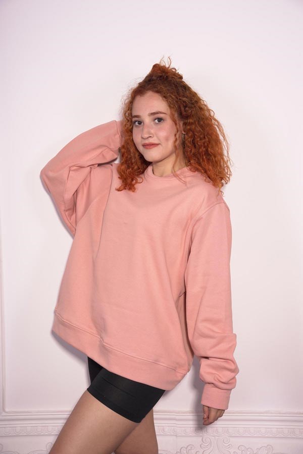 Starinci MayoStarinci Kadın Oversize Bisiklet Yaka Sweatshirt Gül Kurusu