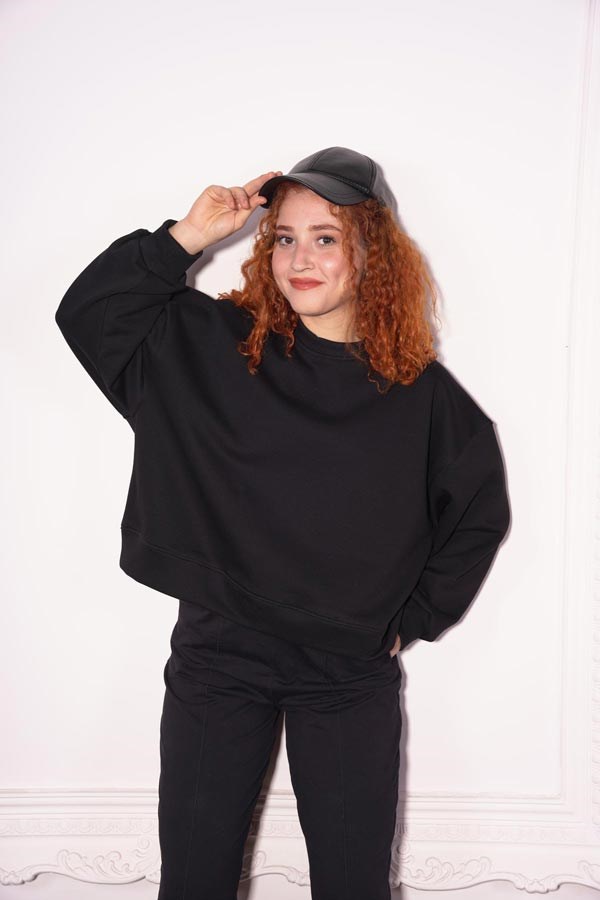 Starinci MayoStarinci Kadın Oversize Bisiklet Yaka İçi Polarlı Crop Sweatshirt