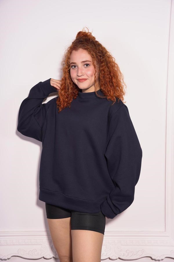 Starinci MayoStarinci Kadın Oversize Bisiklet Yaka İçi Polarlı Sweatshirt Lacivert