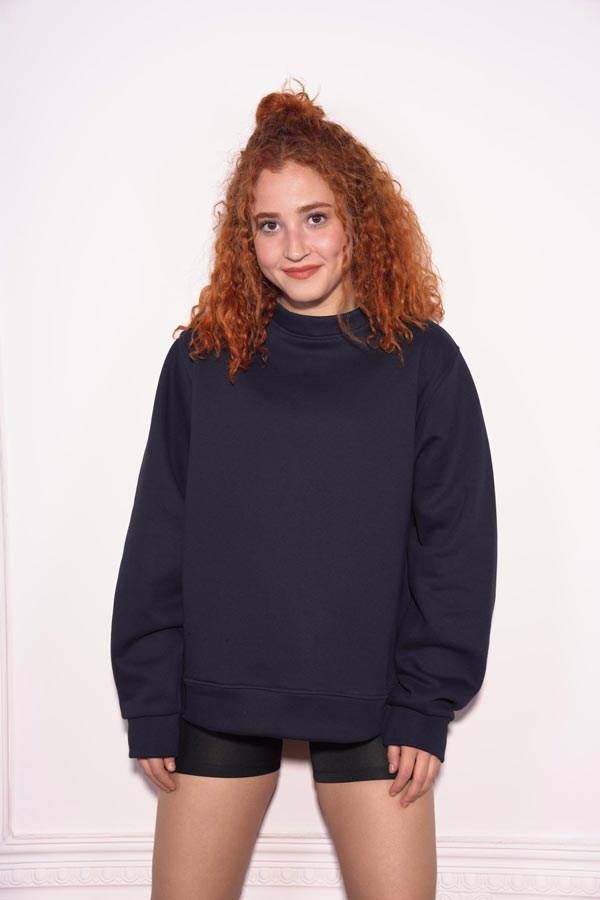 Starinci MayoStarinci Kadın Oversize Bisiklet Yaka İçi Polarlı Sweatshirt Lacivert