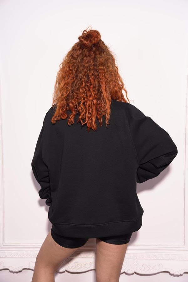 Starinci MayoStarinci Kadın Siyah Oversize Polarlı Sweatshirt 