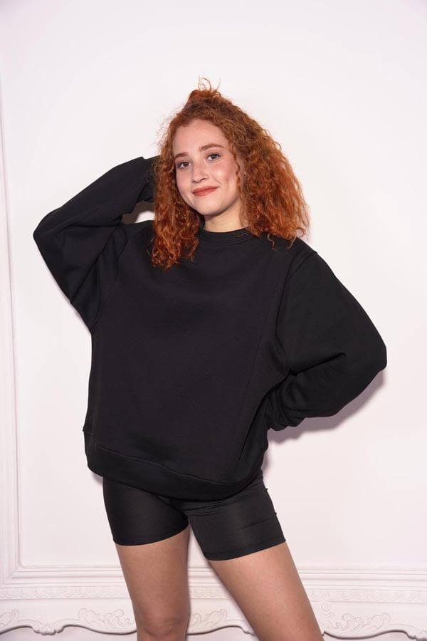 Starinci MayoStarinci Kadın Siyah Oversize Polarlı Sweatshirt 