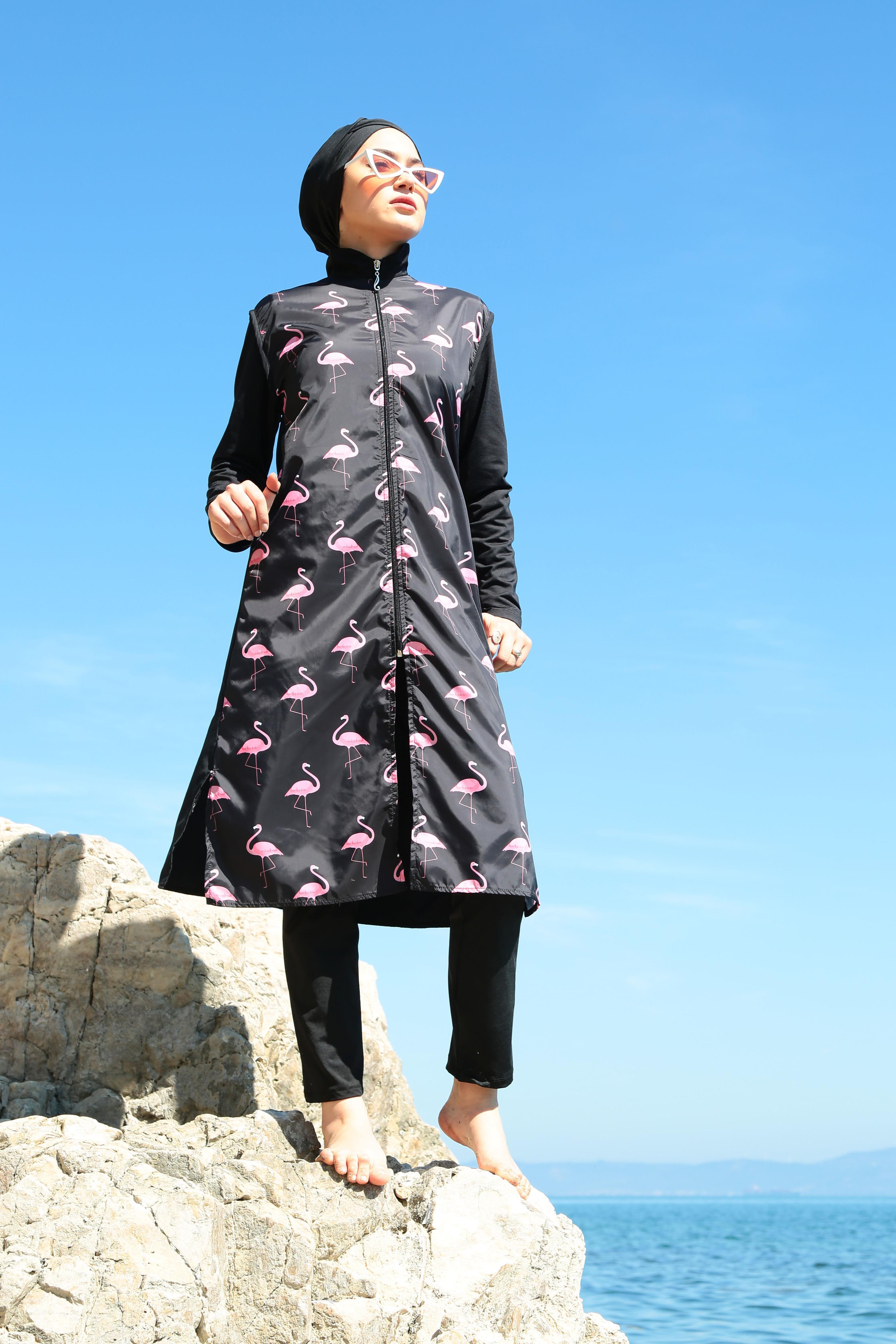 Starinci MayoStarinci Flamingo Desen Tam Kapalı Tesettür Mayo