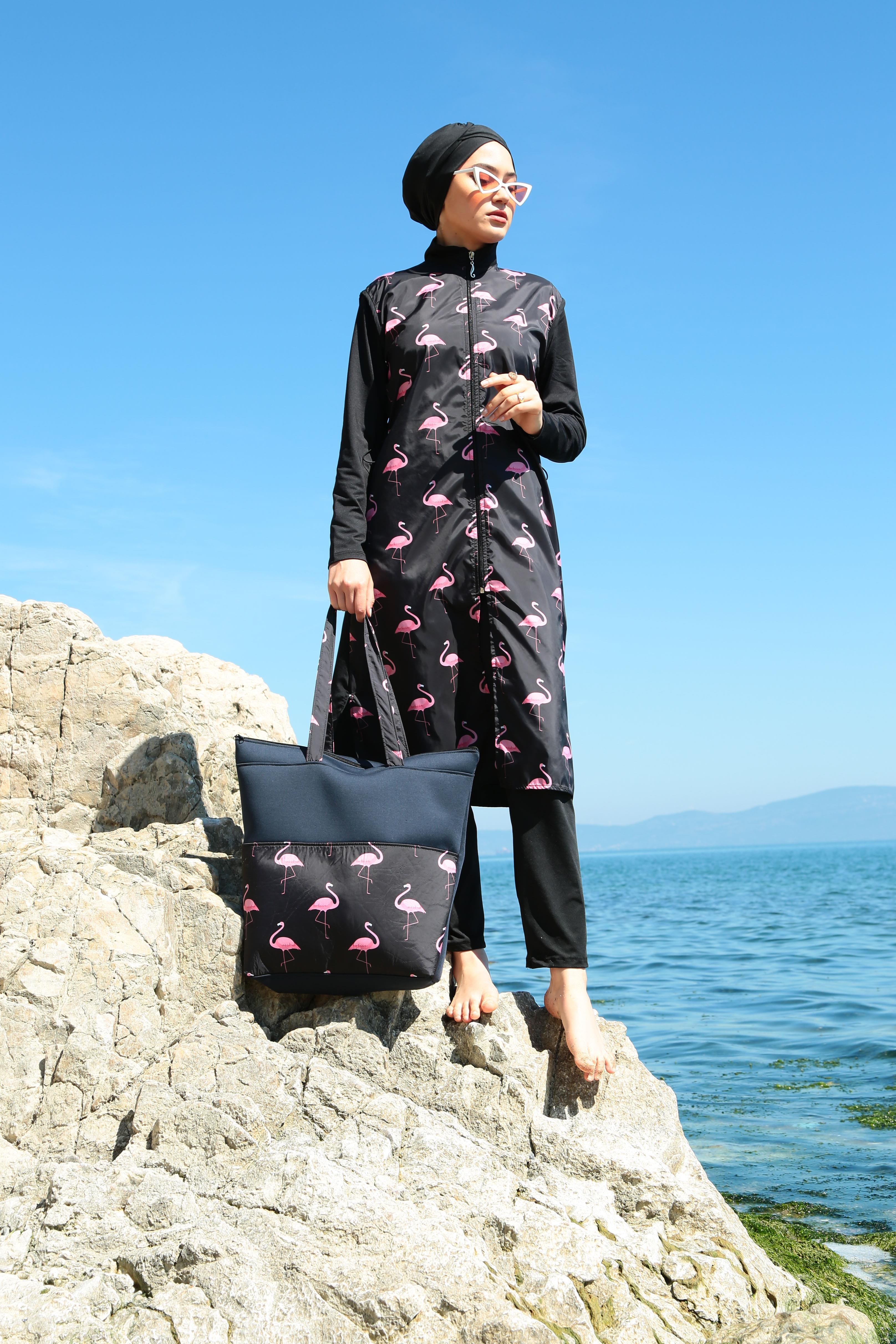 Starinci MayoStarinci Flamingo Desen Tam Kapalı Tesettür Mayo