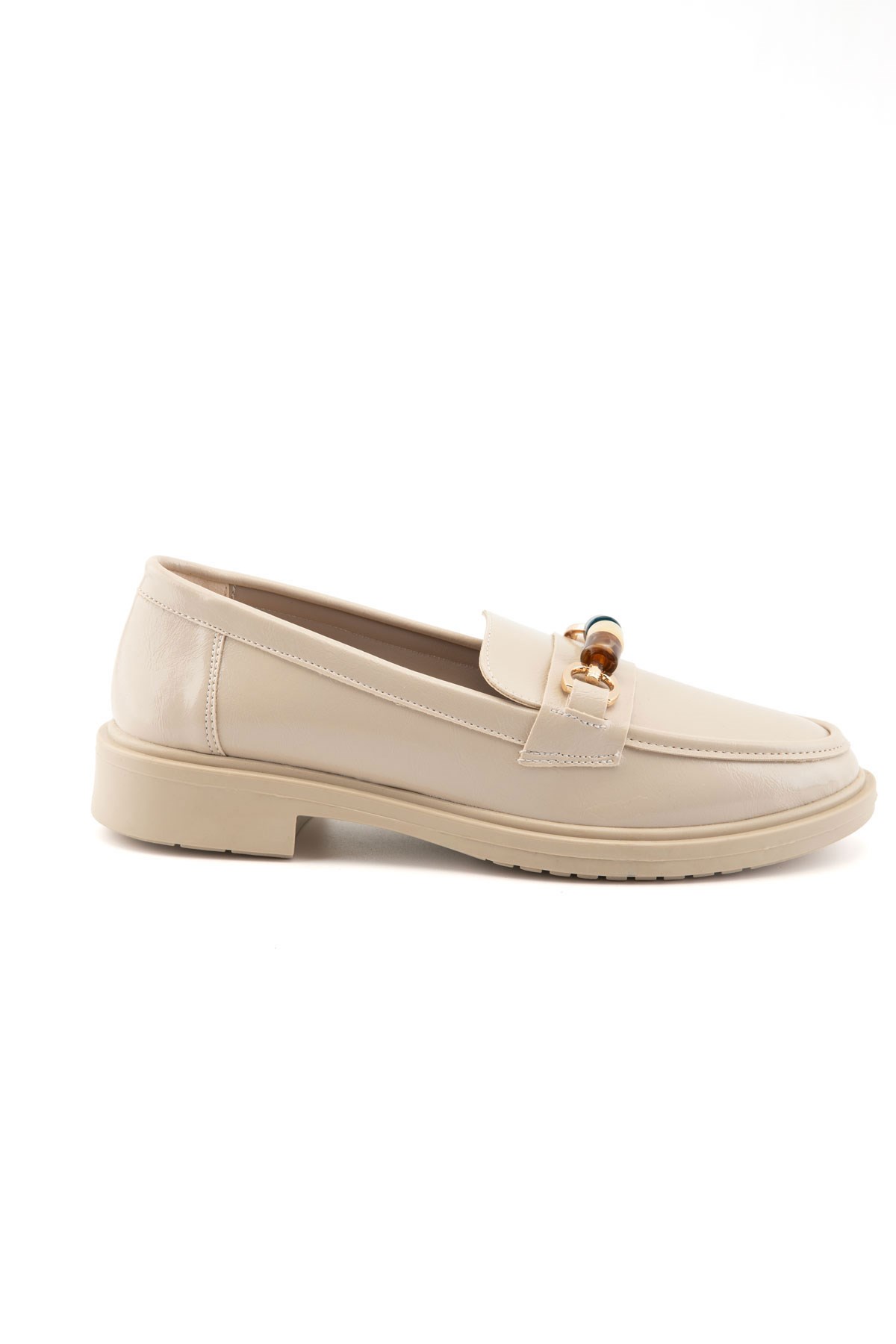 Novara Boncuk Detaylı Bej Kadın Loafer 