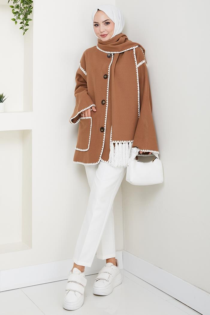 Ahen Atkılı Kaşe Ceket 1593 - Açık Kahve