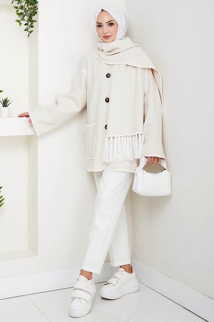 Ahen Atkılı Kaşe Ceket 1593 - Bej