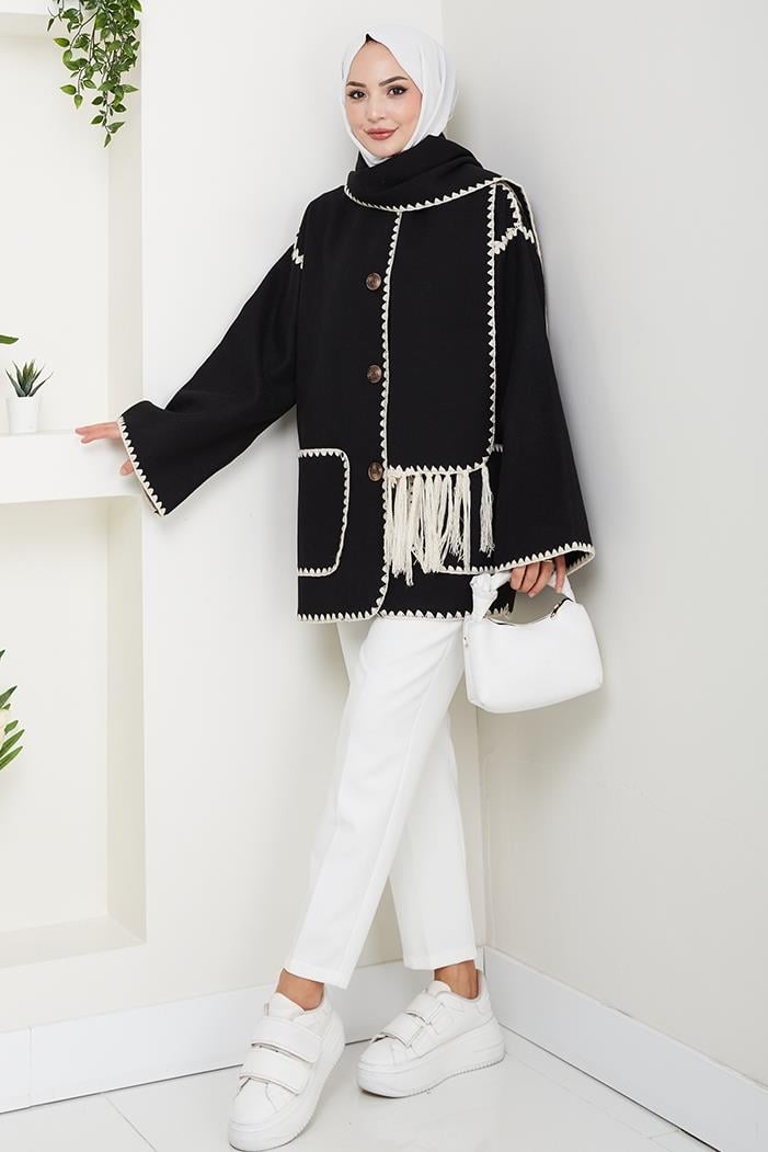 Ahen Atkılı Kaşe Ceket 1593 - Siyah