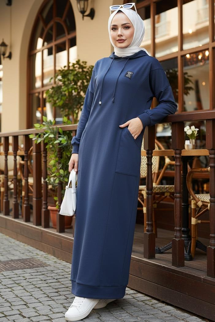 Anger Kapüşonlu Elbise 1421 - Lacivert
