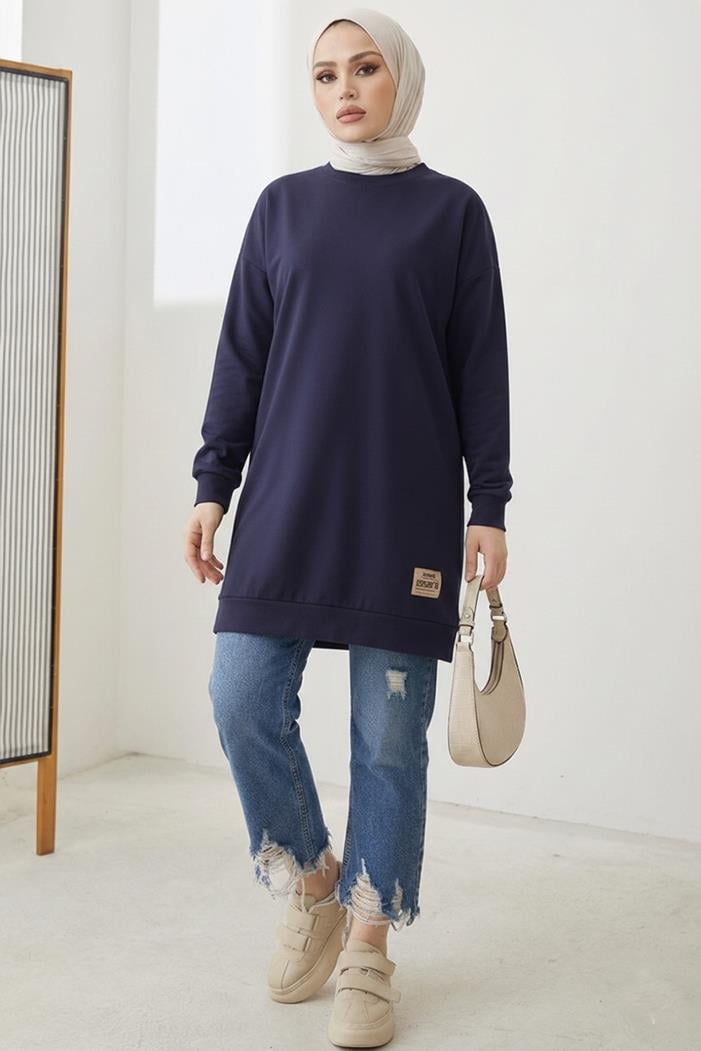 Armalı Yırtmaç Detay Tunik 1665 - Lacivert