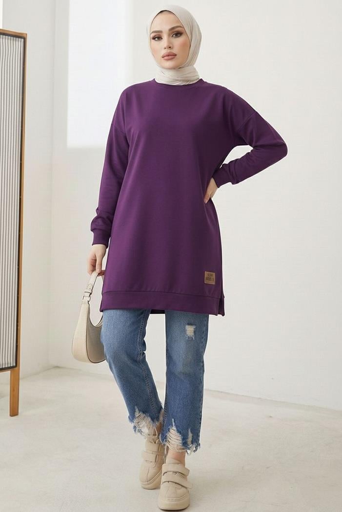 Armalı Yırtmaç Detay Tunik 1665 - Mor