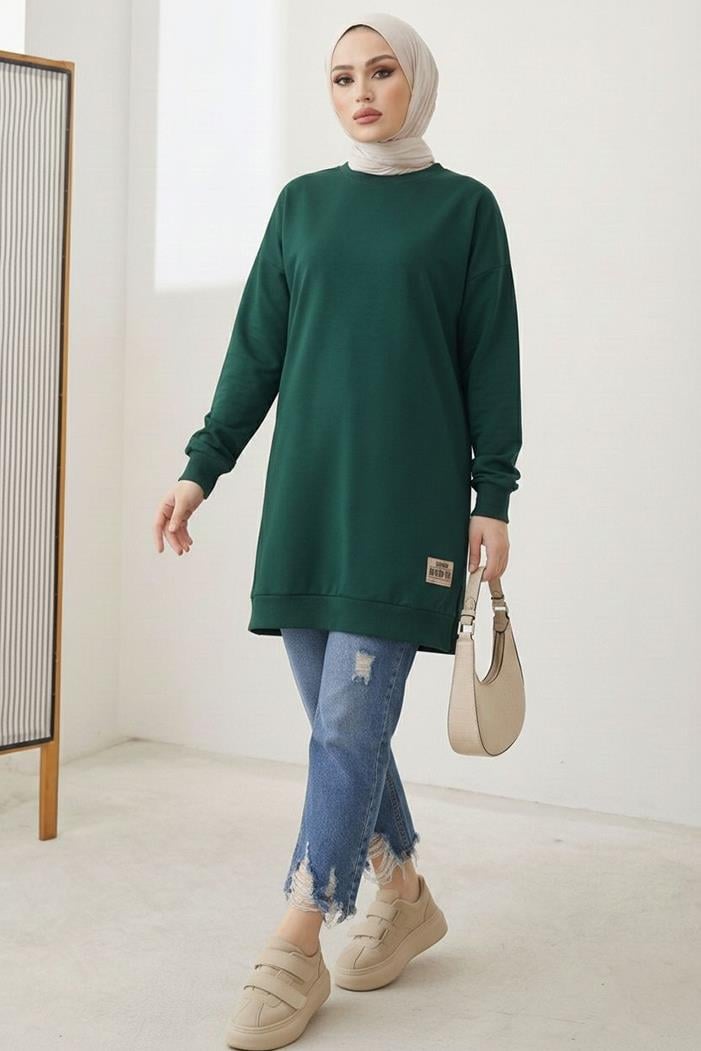 Armalı Yırtmaç Detay Tunik 1665 - Zümrüt Yeşili