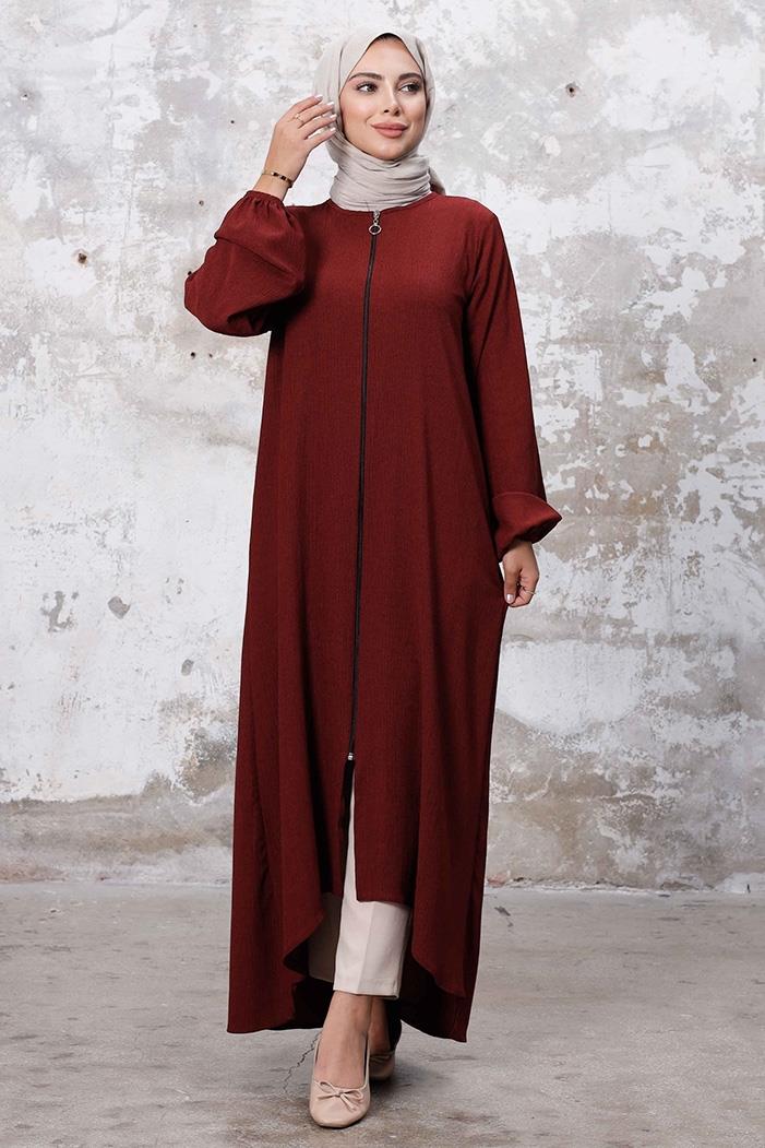 Asimetrik Fermuarlı Ferace 1250 - Bordo