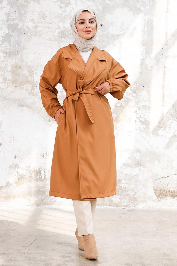 Aylen Kuşaklı Trençkot 1240 - Taba
