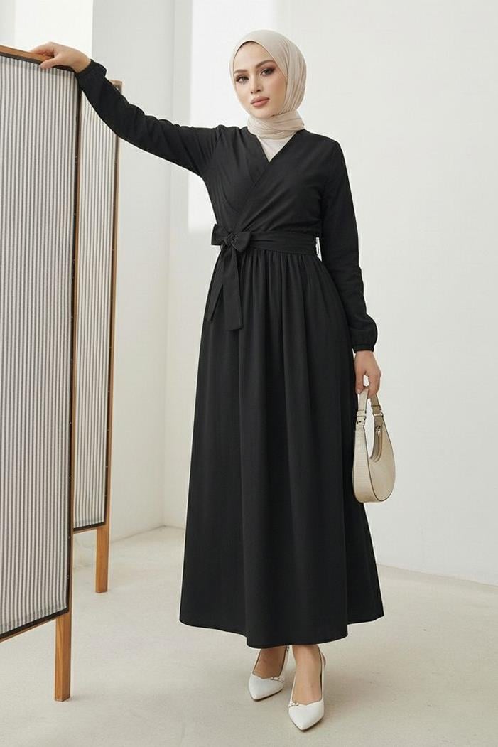 Bağlamalı Bluz Etek İkili Takım 1465 - Siyah