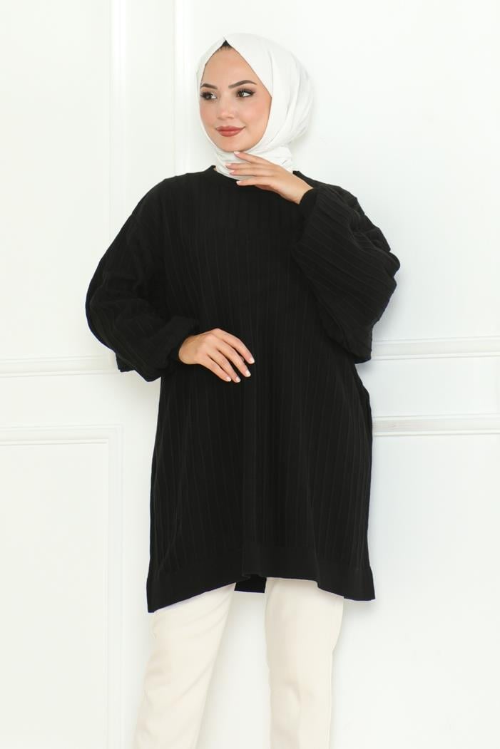 Balon Kol Triko Tunik 1133 - Siyah