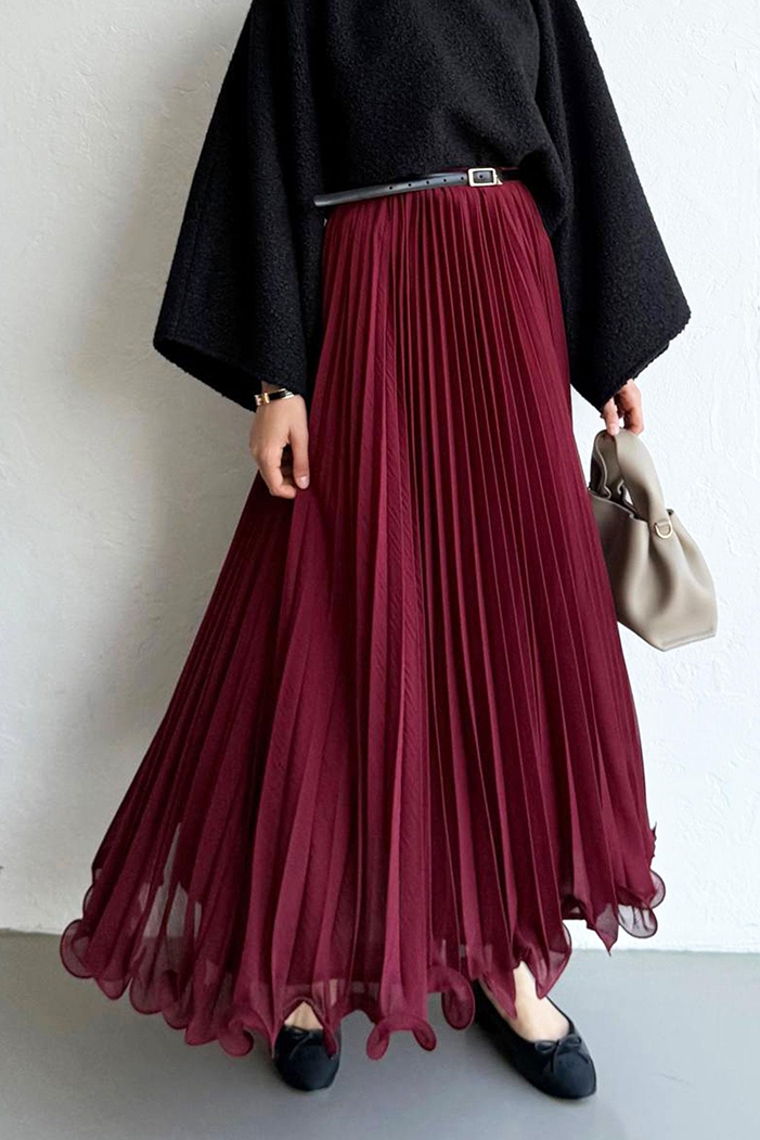 Beli Lastikli Şifon Etek 1402 - Bordo