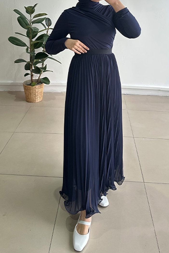 Beli Lastikli Şifon Etek 1402 - Lacivert