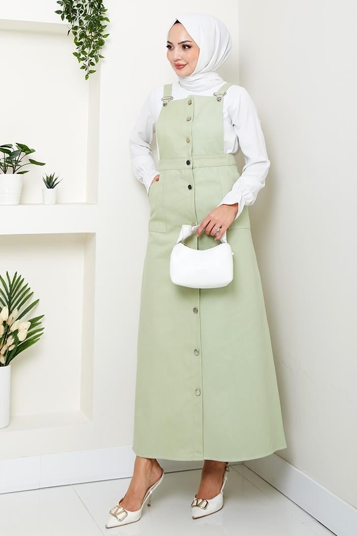 Boydan Düğmeli Gabardin Jile 1552 - Açık Yeşil