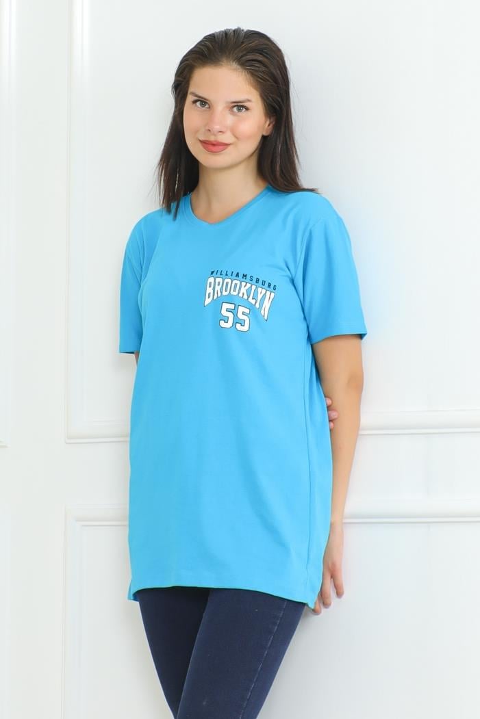 Brooklyn Baskılı Tişört 1076 - Mavi