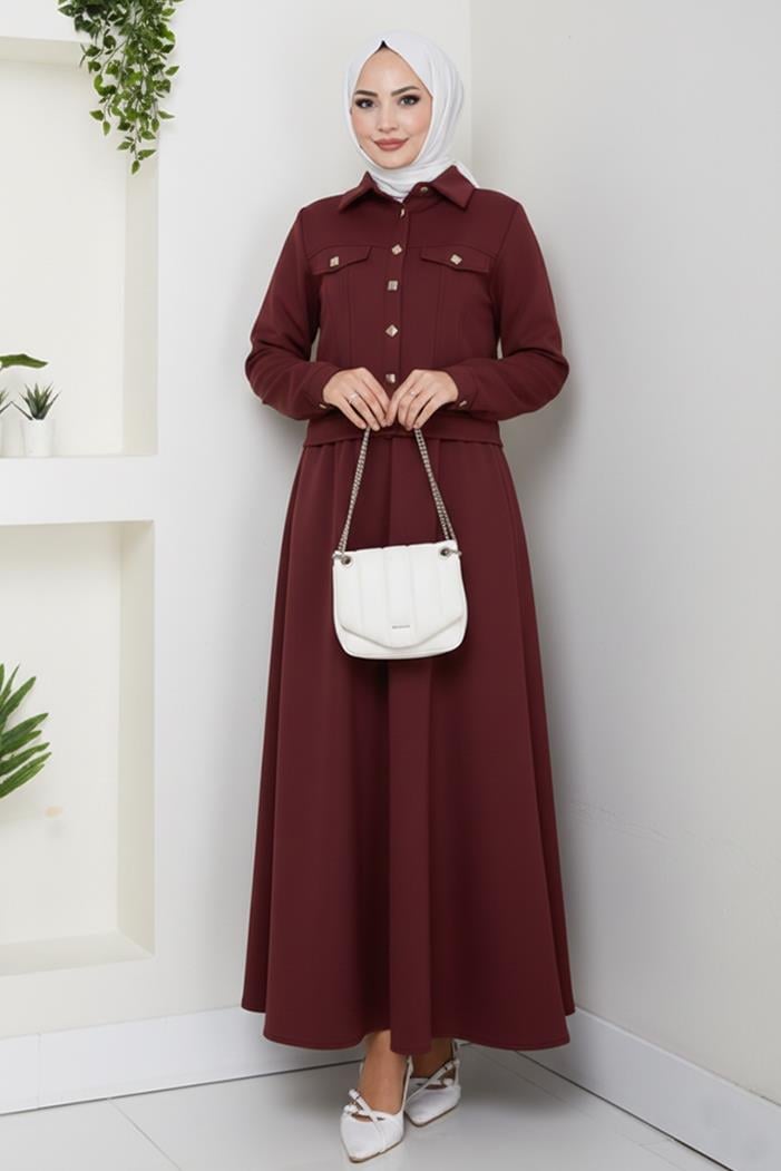 Ceket Etek Scuba İkili Takım 1614 - Bordo